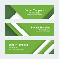 Fototapeta premium Material design banners. Set of modern colorful horizontal vector banners. Green and white page headers. Can be used as a trendy business template or in a web design. Vector illustration.