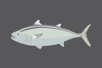Tuna fish in flat style. Cool vector illustration for print, web, menu or package. Seafood design element