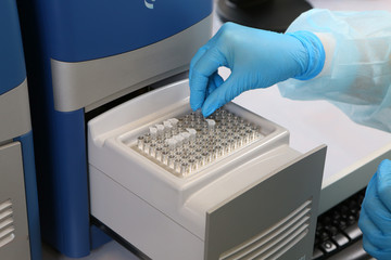 samples from medical tests are loaded into the device