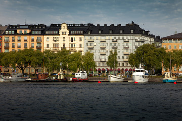 Waterways, boats and beautiful old buildings in Stockholm, Sweden