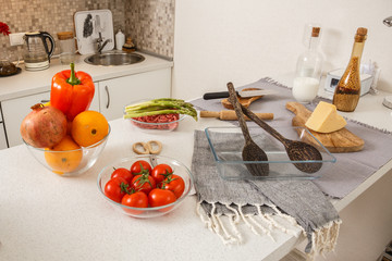 Blur image of modern Kitchen Room interior. Kitchen Room. Kitchen. Kitchen background