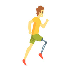Fototapeta na wymiar Guy Running With Artificial Leg, Young Person With Disability Overcoming The Injury Living Full Live Vector Illustration