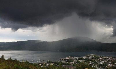 Thunderstorm and rain over Scottish city Ullapool