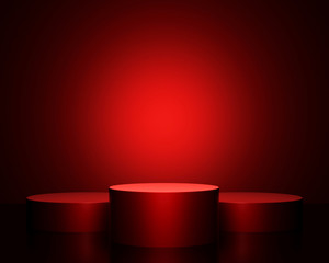 Round podium on red background. 3D rendering