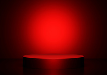 Round podium on red background. 3D rendering - 135411126