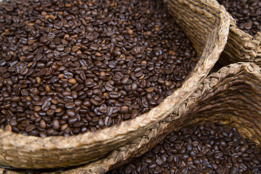 coffee beans in wicker basket