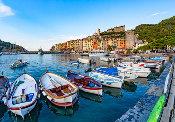 Fototapeta na wymiar Boats in harbor of Portovenere in Italy