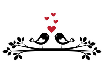 Naklejki  Silhouette cute birds in love