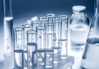 Different laboratory beakers and glassware.