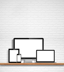 computer monitor, laptop, tablet pc and mobile phone with blank