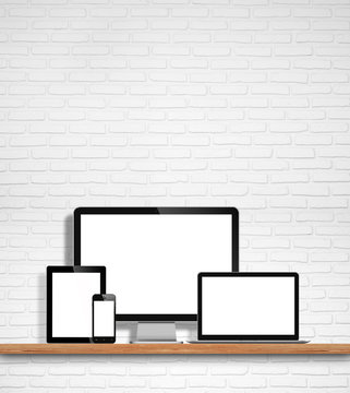 computer monitor, laptop, tablet pc and mobile phone with blank