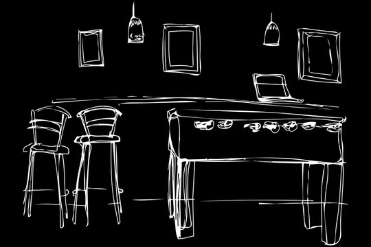 vector sketch of a slot machine in a cafe near the high chair