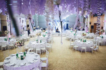 Look through the crystal chains and roses in text-mixers hanging