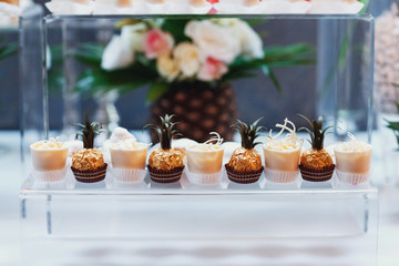 Chocolate sweets with greenery on top look like little ananases