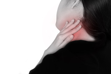 women has inflammation and swelling cause a pain the Sore throat, isolated on white background.