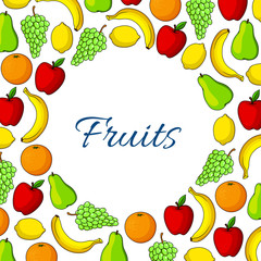 Fruit vector round poster garden and exotic fruits