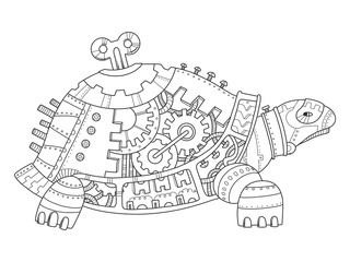 Steampunk style turtle coloring book vector