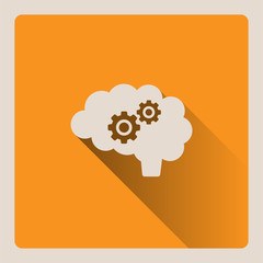 Brain thinking illustration on yellow square background with shade