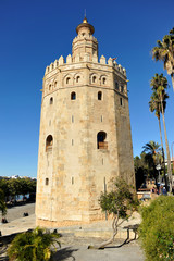 Fototapeta na wymiar Arab architecture in Spain, the Gold Tower in Seville