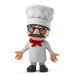 3d Funny Italian pizza chef character shrugs in a casual way