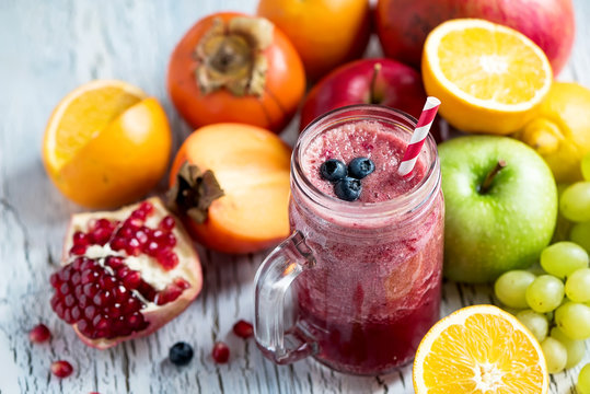 Berry and fruit smoothie, healthy detox vitamin diet or vegan food