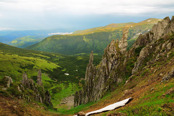 Fototapeta na wymiar Sharp and dangerous rocks in the Carpathians