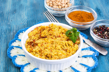 Hummus chickpea puree with curry and saffron