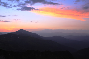 Beautiful view of the sky at sunset in Carpathians in the summer