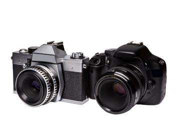 Fototapeta premium Digital and film camera with lenses from