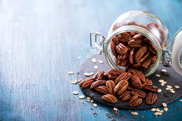Pecan nuts, healthy vegan snack, vitamins, diet