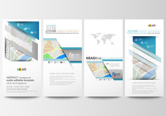 Flyers set, modern banners. Business templates. Easy editable layouts. City map with streets. Flat design template for tourism businesses, abstract vector illustration.