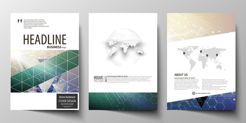 Business templates for brochure, magazine, flyer, booklet, report. Cover design template, vector layout, A4. Chemistry pattern, hexagonal molecule structure. Medicine, science, technology concept.