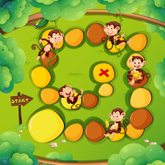 Obraz na płótnie Canvas Game template with monkeys in the forest