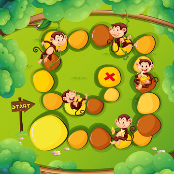 Game template with monkeys in the forest