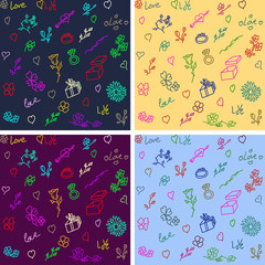 Hand drawn valentine seamless patterns set