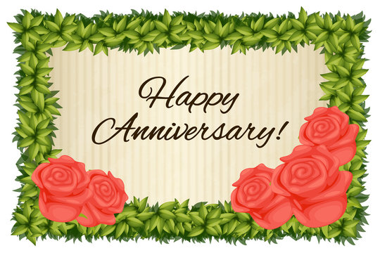 Happy anniversary card template with red roses