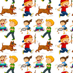 Seamless background design with boys and girls