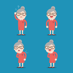 Old lady. Grandma in 4 Different Poses. 