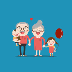Grandparents and grandchildren. Happy grandparents