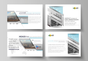 Business templates for presentation slides. Easy editable vector layouts, flat design. Abstract landscape of nature. Dark color pattern in vintage style, mosaic texture.