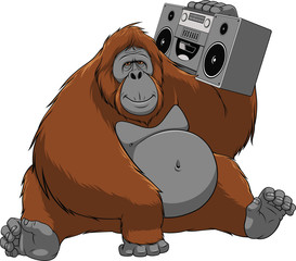 Funny monkey with a tape recorder

