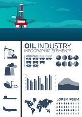 Infographic elements of Oil Industry. Sea. Oil platform. Vector flat illustration.
