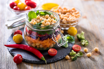 Healthy homemade chickpea and veggies salad, diet, vegetarian, vegan food