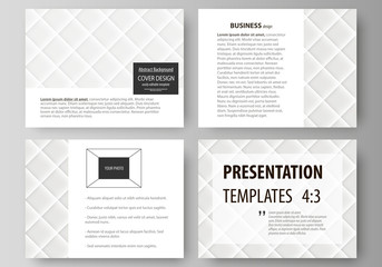 Set of business templates for presentation slides. Easy editable abstract vector layouts in flat design. Shiny fabric, rippled texture, white color silk, colorful vintage style background.