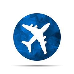 blue polygonal airplane pictogram isolated on a white background