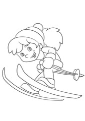 Cartoon kid doing freestyle slide - ski - illustration for children