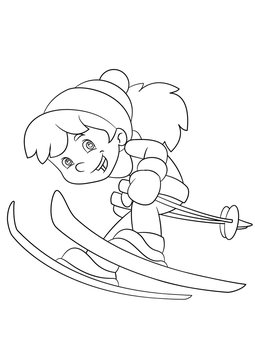 Cartoon kid doing freestyle slide - ski - illustration for children