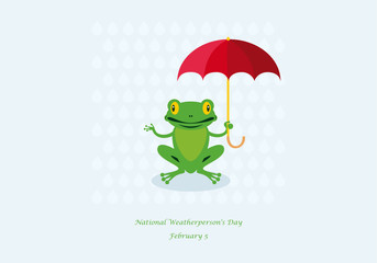 Obraz premium National Weatherperson's Day vector. Frog with umbrella cartoon character. Important day