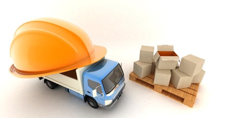 concept truck and cardboard box 3d Render Illustration