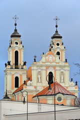 Fototapeta na wymiar VILNIUS, LITHUANIA: St Catherine's Church with its colorful baroque style